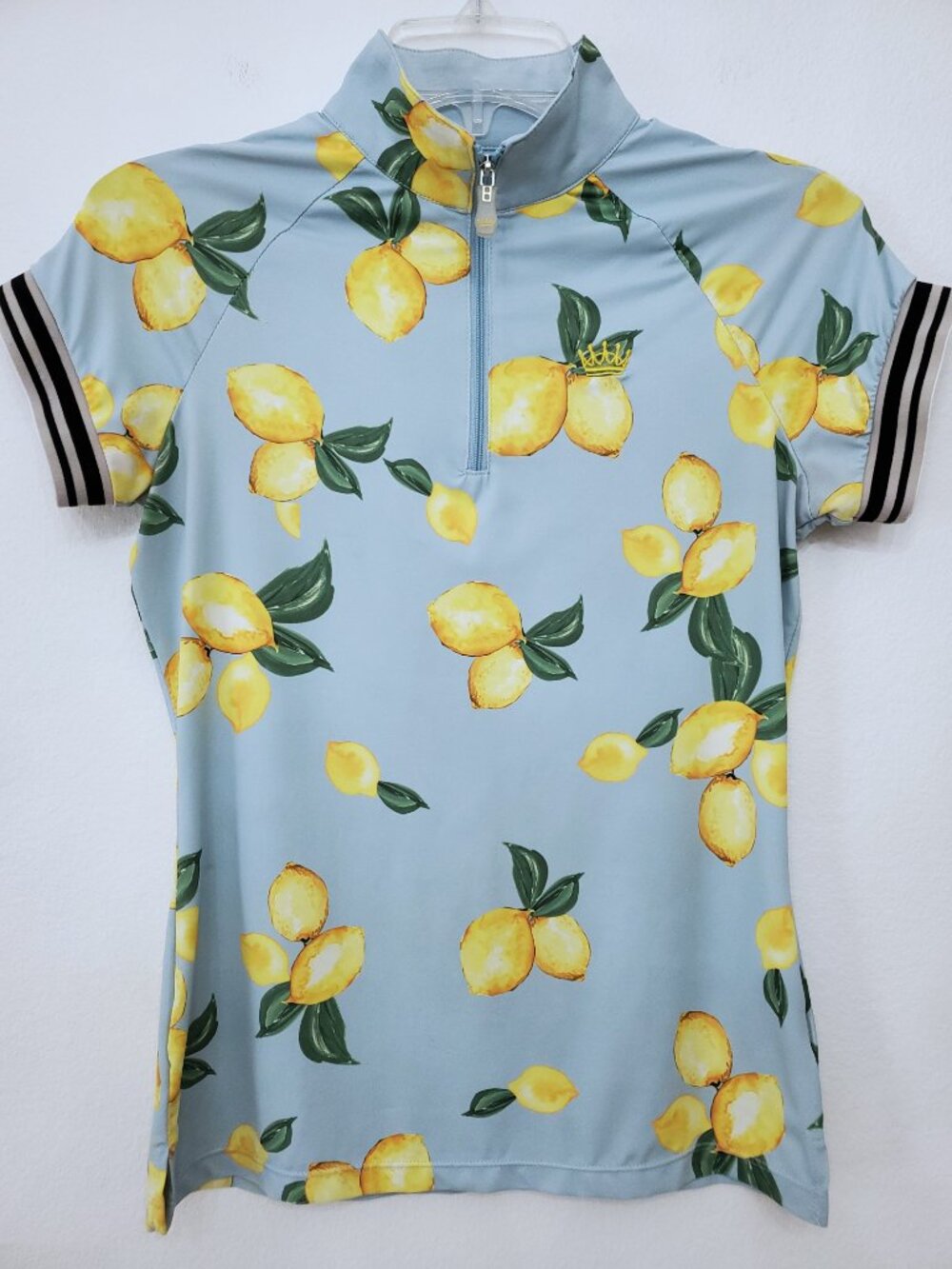 Kastel Denmark Azure Lemons Cap Sleeve 1/4 Zip Sun Shirt UPF 30+ Size Small
